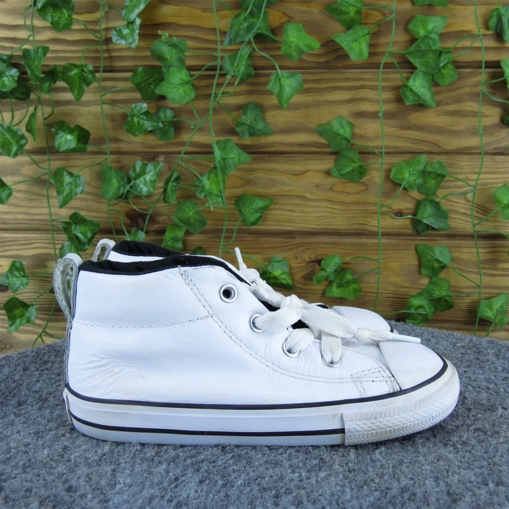 Converse Boys Sneaker Mid All Star Sz T‎ 10 Medium White Leather Lace Up